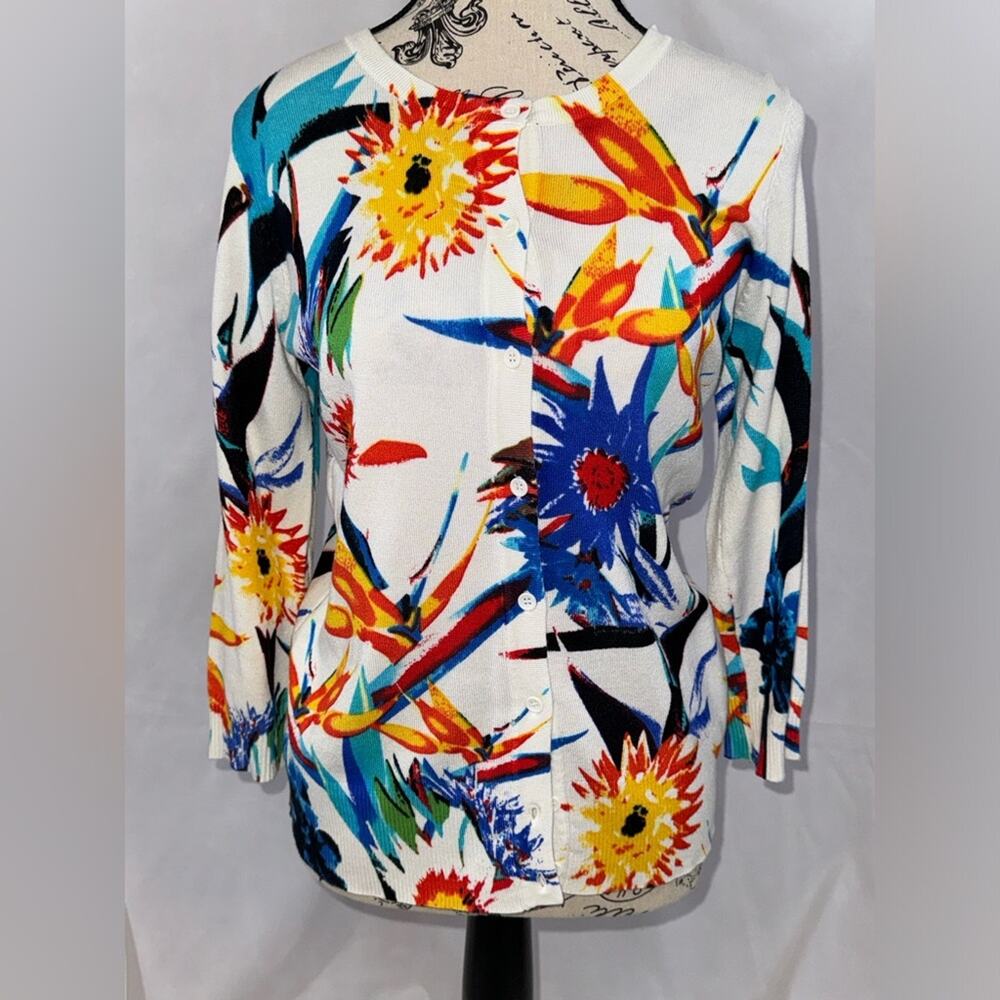 Grace: Fun Multi-colored 3/4 Sleeve Cardigan